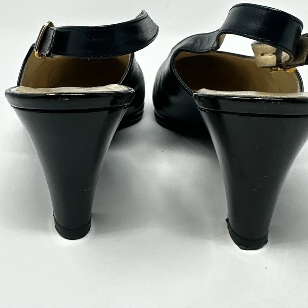 Vintage Bruno Magli for Saks Navy Leather Slingback Heels size 9 1/2 B - Picture 5 of 8